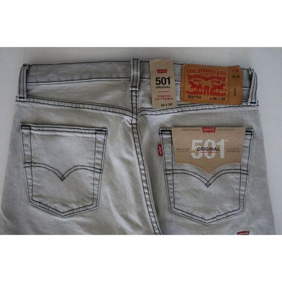 Levi's 501 Original Men' Sz 30x32 Gray Button Fly Stretch Extensible Denim Jeans - Picture 5 of 7